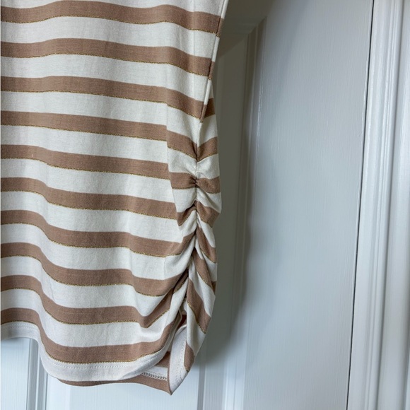 Coldwater Creek Women's Long Sleeve Striped Tan Cream Metallic Stripe Top Size L - Picture 4 of 13